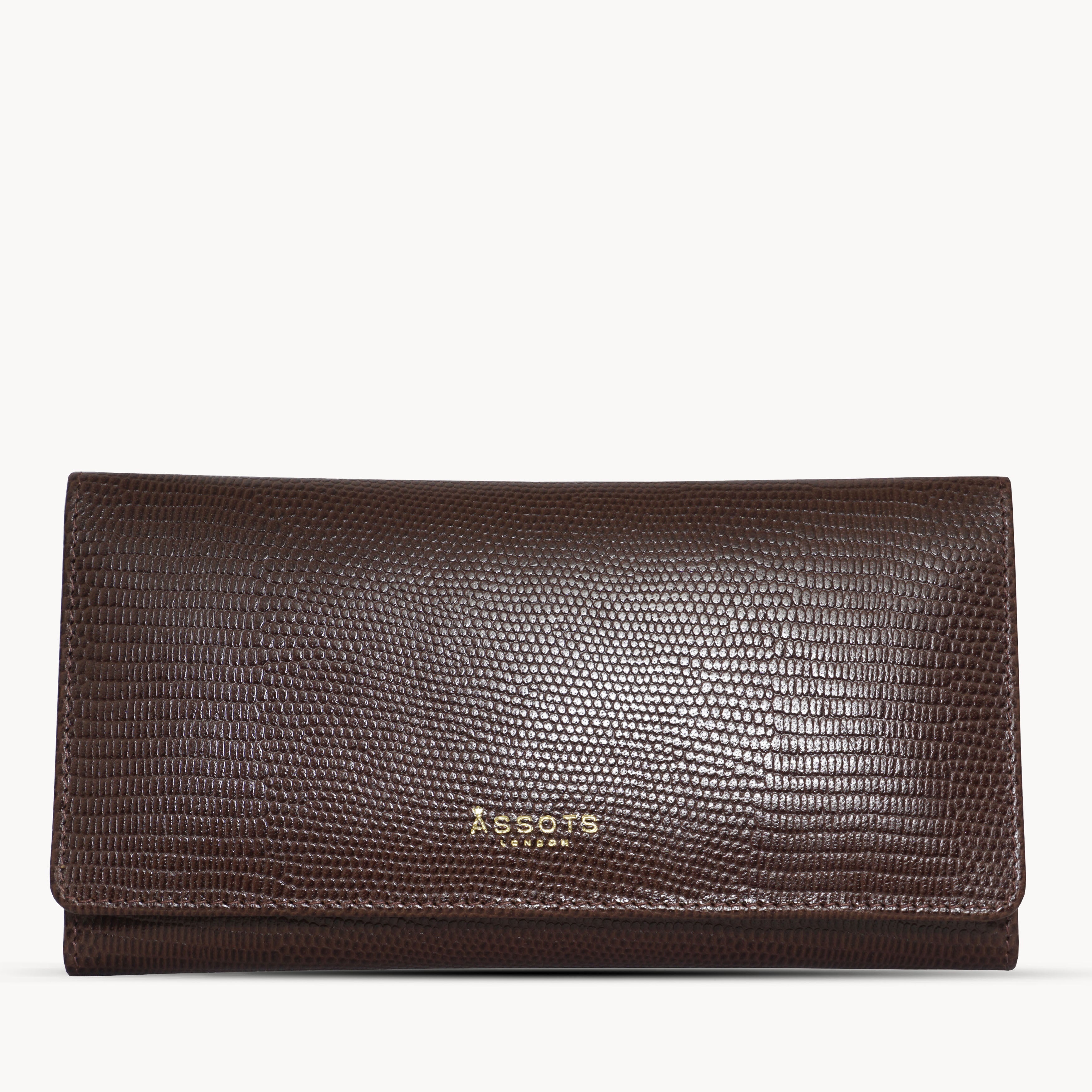 'CLAIRE' Brown Lizard Leather Flap Over Purse