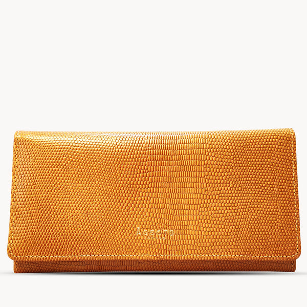 'CLAIRE' Mustard Lizard Leather Flap Over Purse