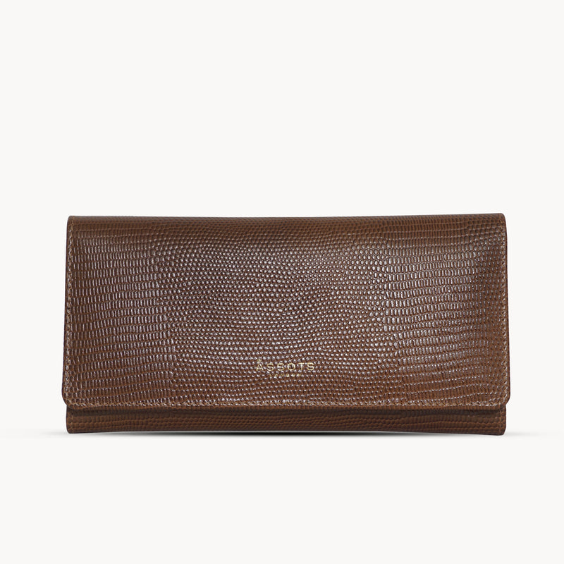 'CLAIRE' Tan Lizard Leather Flap Over Purse