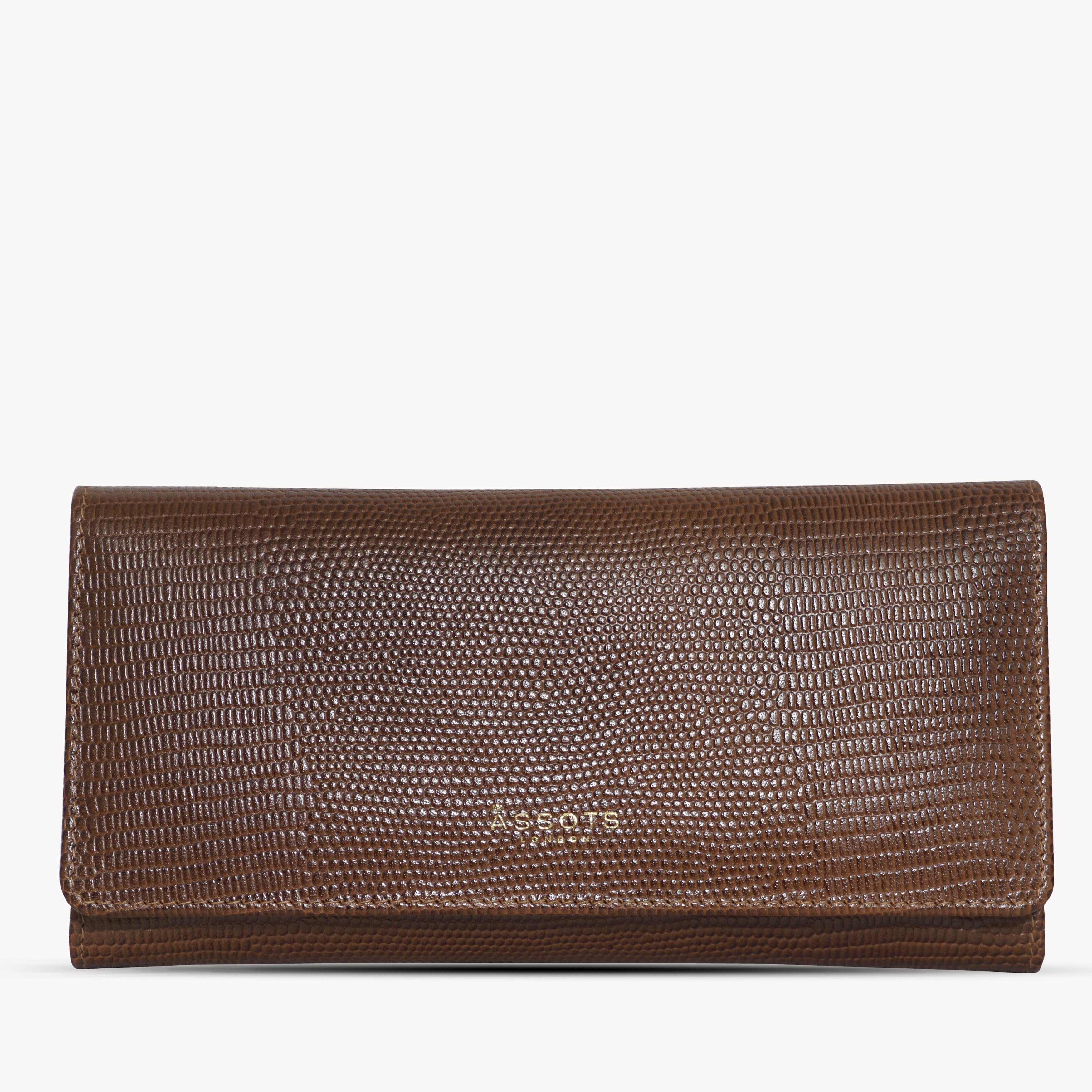 'CLAIRE' Tan Lizard Leather Flap Over Purse