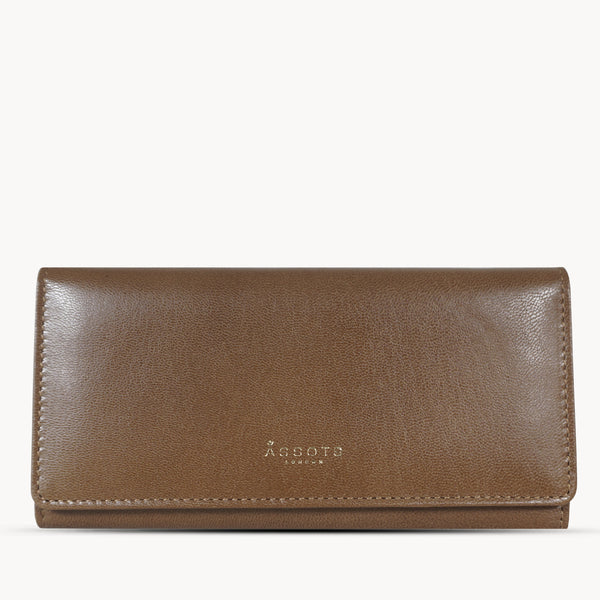 'CLAIRE' Tan Polished VT Vintage Leather Flap Over Purse