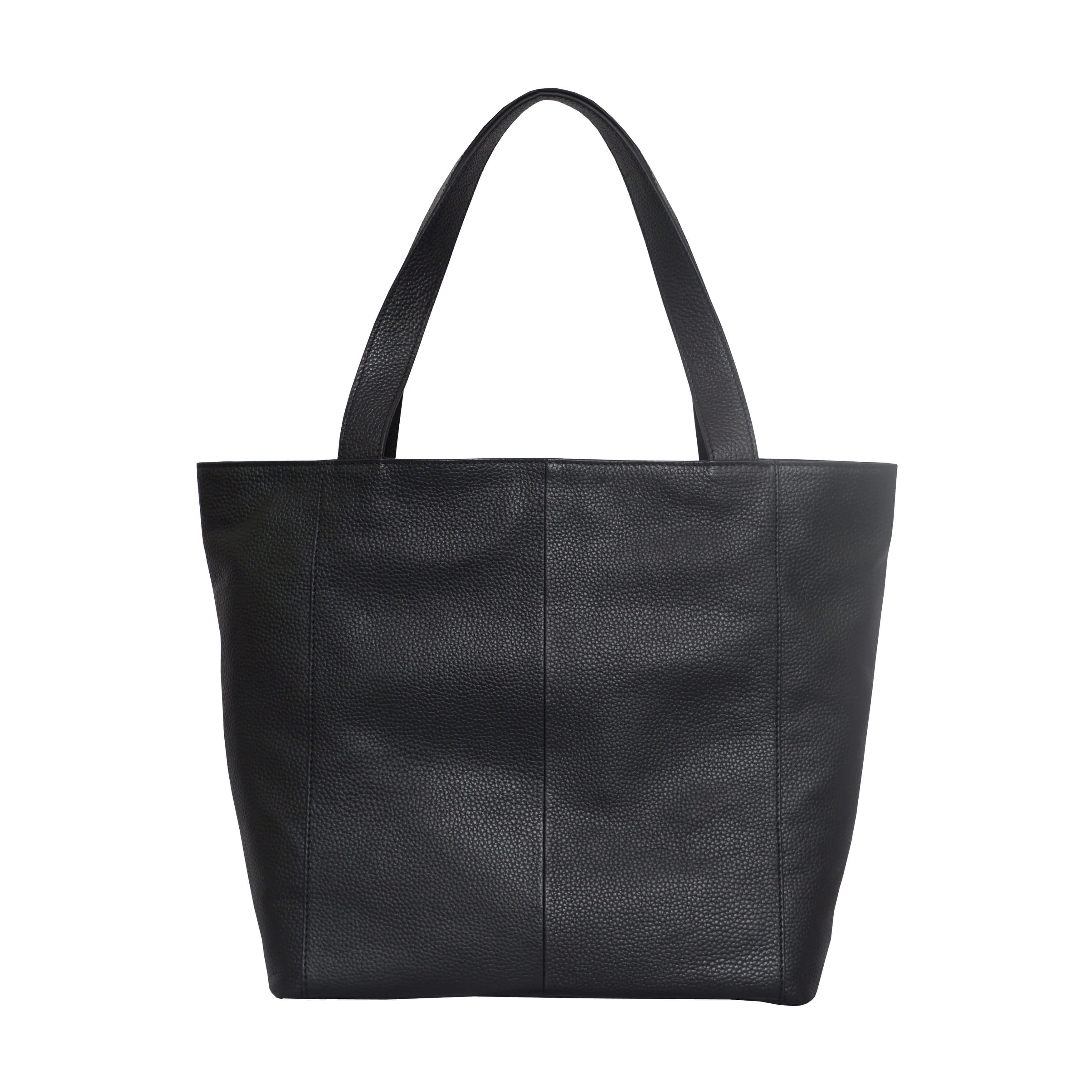 'CORDER' Black Pebble Grain Real Leather Oversized Tote Bag