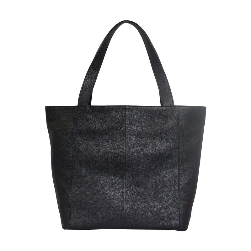 'CORDER' Black Pebble Grain Real Leather Oversized Tote Bag