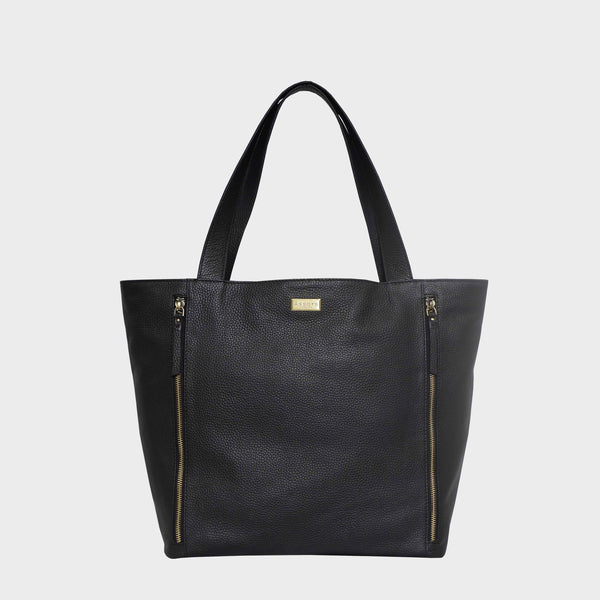 'CORDER' Black Pebble Grain Real Leather Oversized Tote Bag
