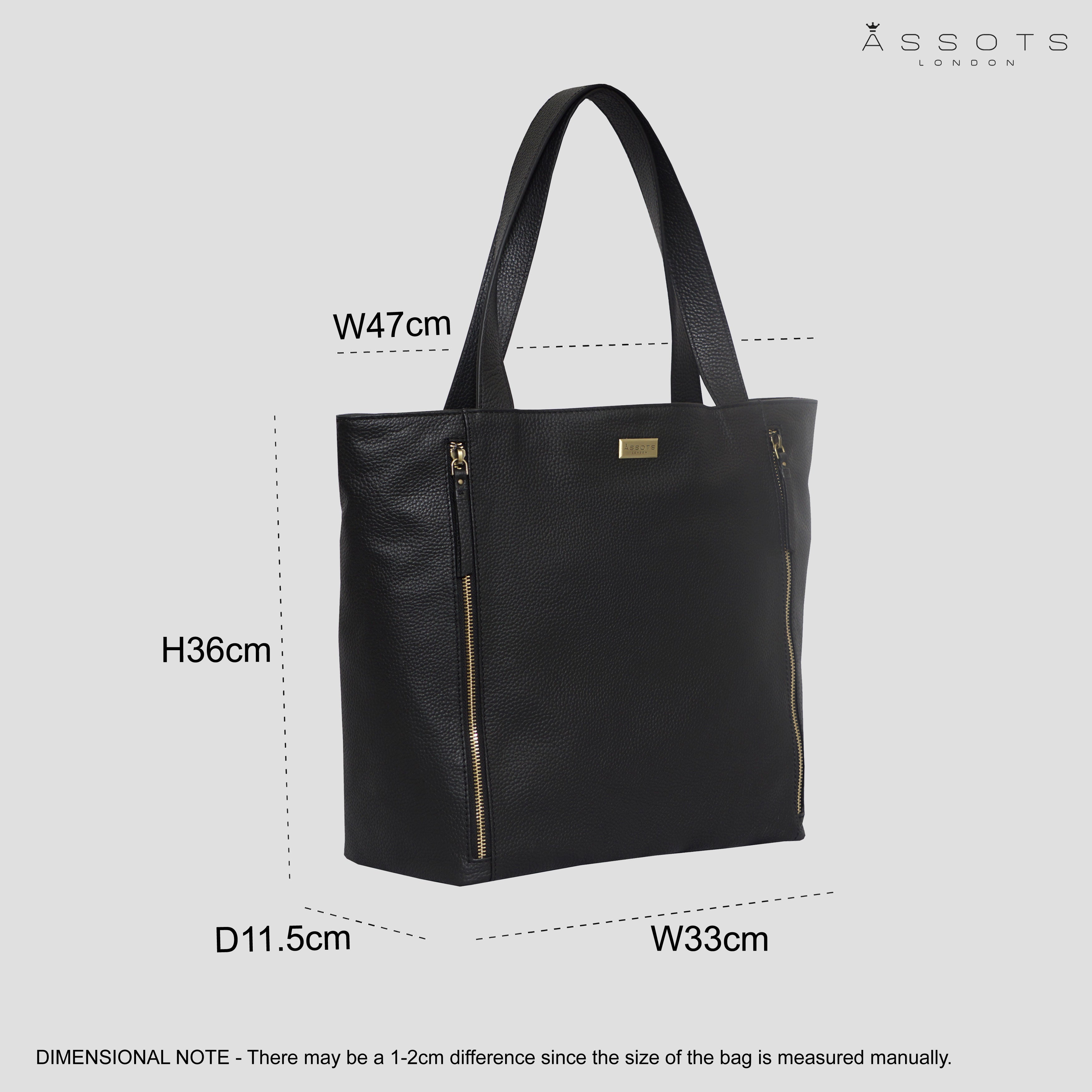 'CORDER' Black Pebble Grain Real Leather Oversized Tote Bag