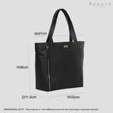 'CORDER' Black Pebble Grain Real Leather Oversized Tote Bag