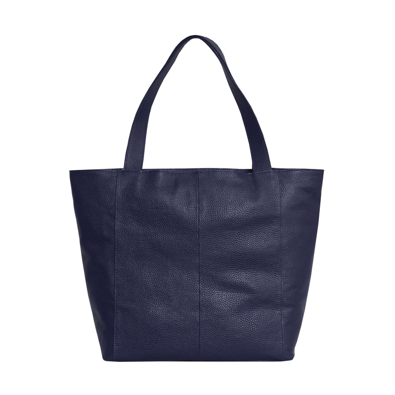 'CORDER' Navy Pebble Grain Real Leather Oversized Tote Bag