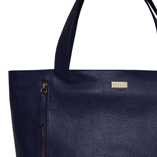 'CORDER' Navy Pebble Grain Real Leather Oversized Tote Bag