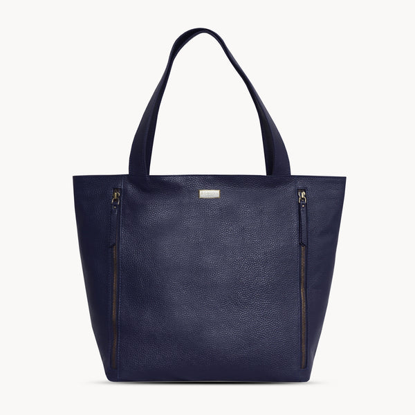 'CORDER' Navy Pebble Grain Real Leather Oversized Tote Bag