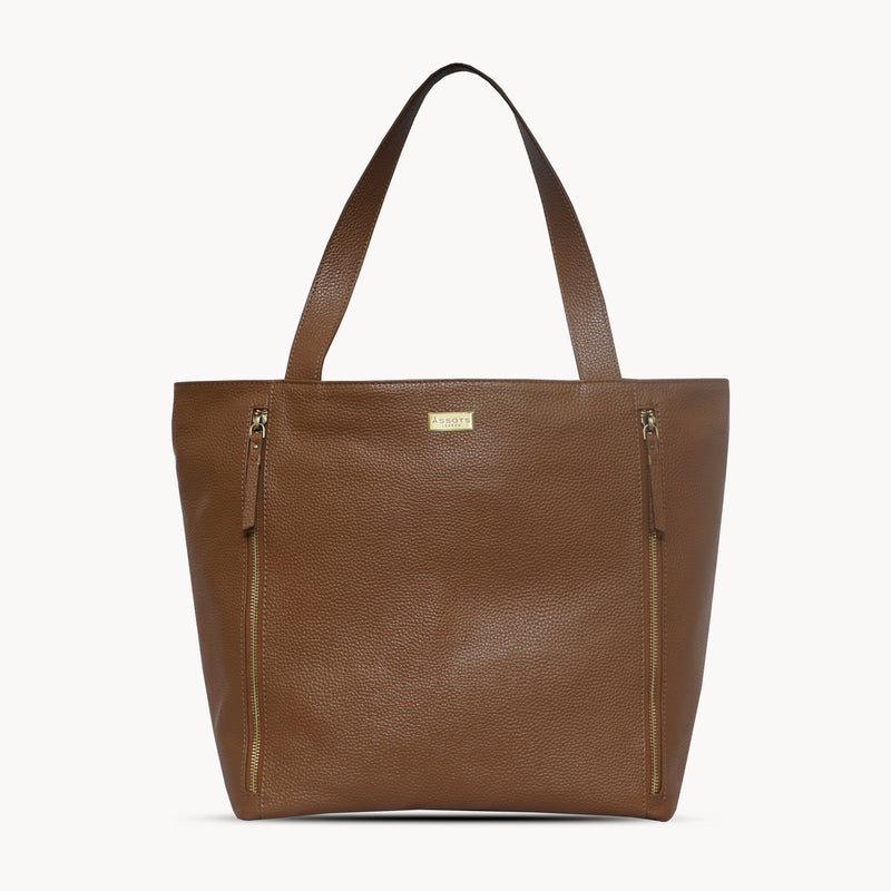 'CORDER' Tan Pebble Grain Real Leather Oversized Tote Bag