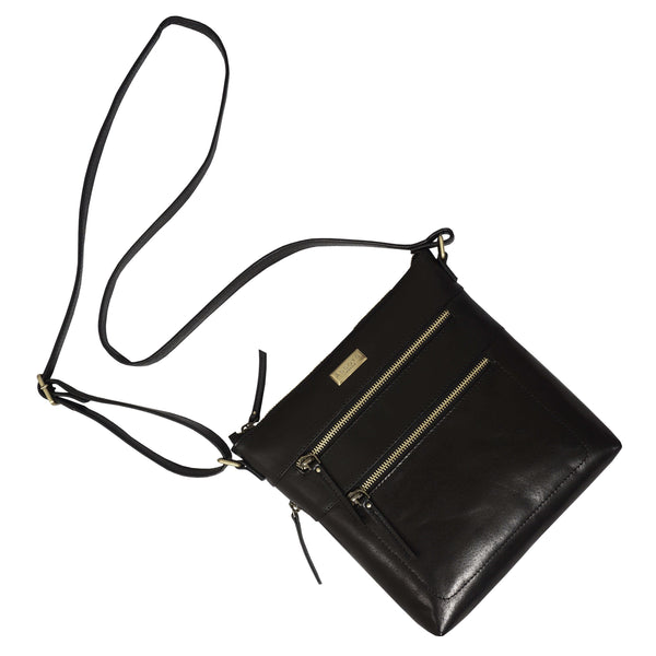 'CORI' Black Polished VT Real Leather Crossbody Bag