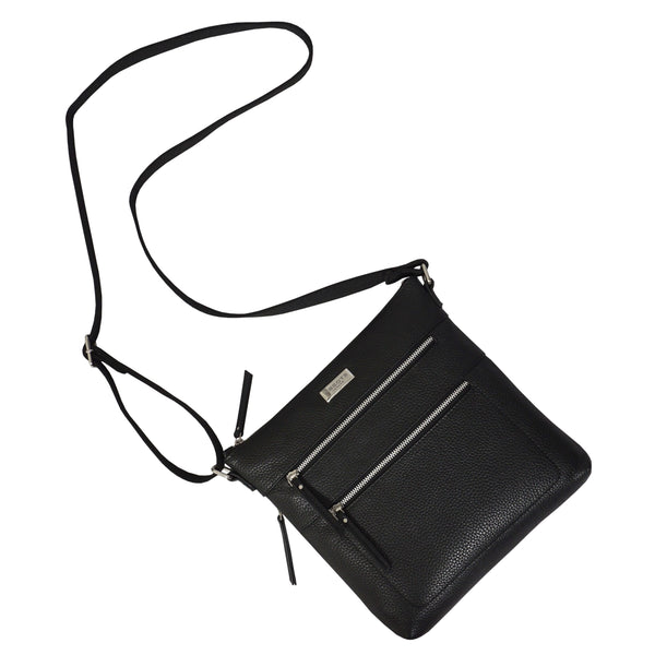 'CORI' Black Pebble Grain Real Leather Crossbody Bag