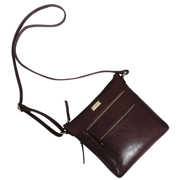 'CORI' Brown Polished VT Real Leather Crossbody Bag
