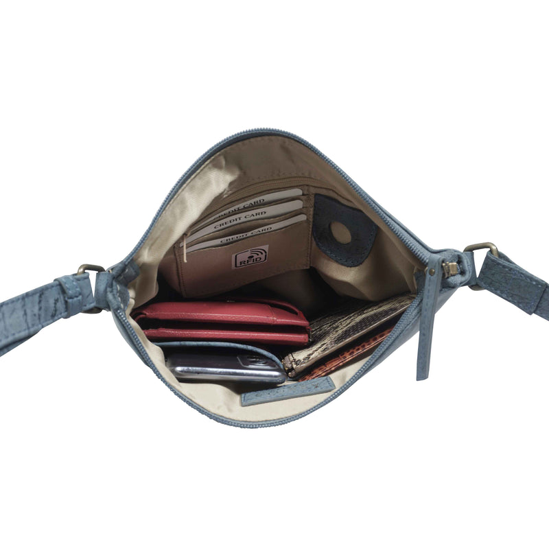 'CORI' Denim Distressed  Real Leather Crossbody Bag