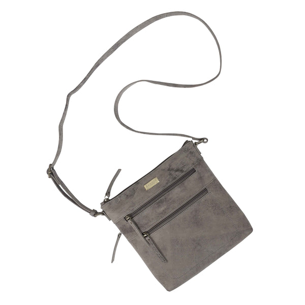'CORI' Distressed Grey Real Leather Crossbody Bag