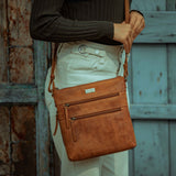 'CORI' Distressed Tan Real Leather Crossbody Bag