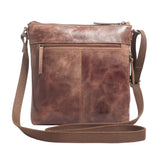 'CORI' Distressed Tan Real Leather Crossbody Bag