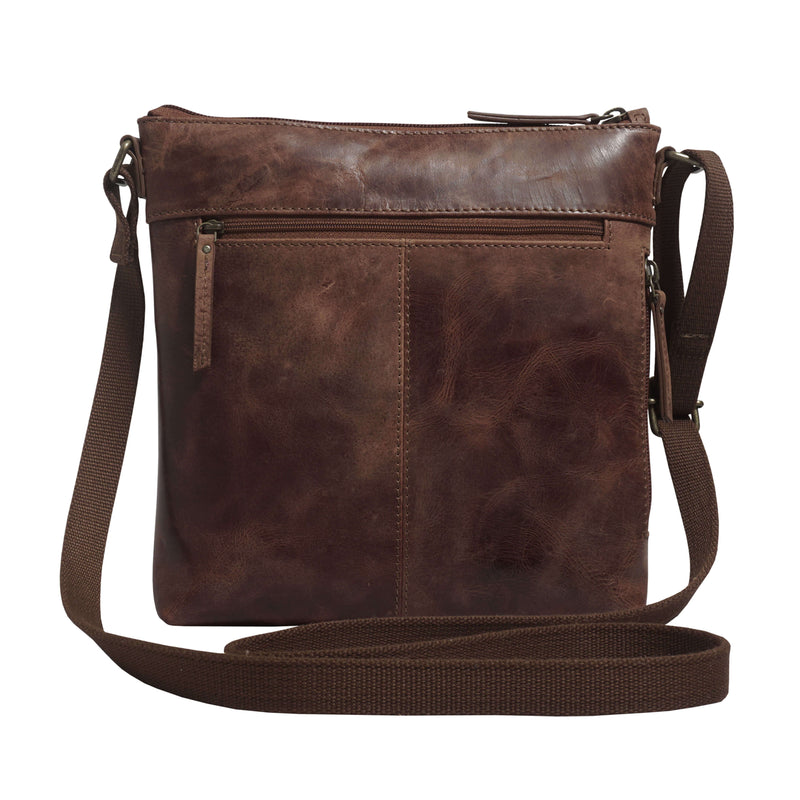 'CORI' Distressed Tan Real Leather Crossbody Bag