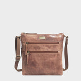 'CORI' Distressed Tan Real Leather Crossbody Bag