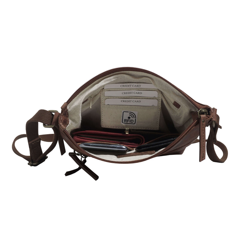 'CORI' Distressed Tan Real Leather Crossbody Bag