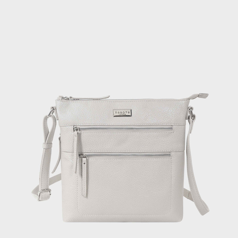 'CORI' Ice Grey Pebble Grain Real Leather Crossbody Bag