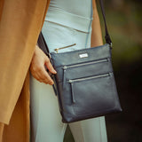 'CORI' Navy Pebble Grain Real Leather Crossbody Bag