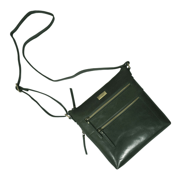 'CORI' Forest Green Waxy VT Real Leather Crossbody Bag