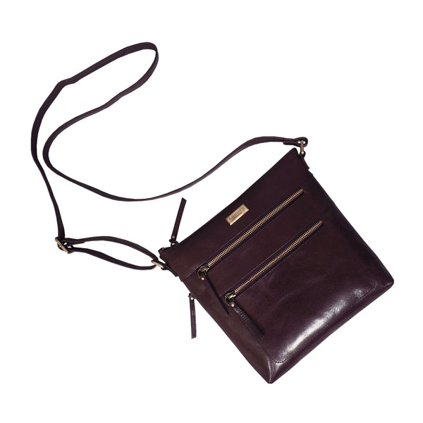 'CORI' Plum Waxy VT Vintage Real Leather Crossbody Bag