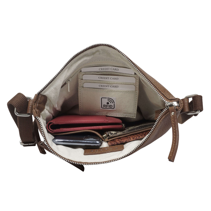 'CORI' Tan Pebble Grain Real Leather Crossbody Bag