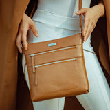 'CORI' Tan Pebble Grain Real Leather Crossbody Bag