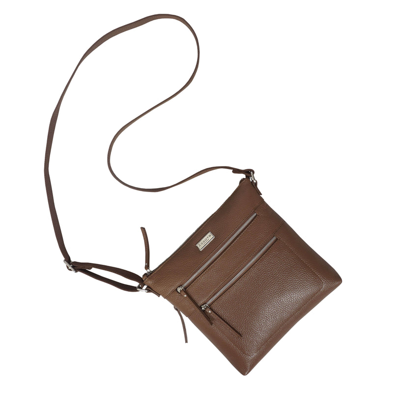 'CORI' Tan Pebble Grain Real Leather Crossbody Bag