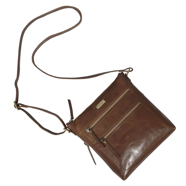 'CORI' Tan Waxy VT Real Leather Crossbody Bag