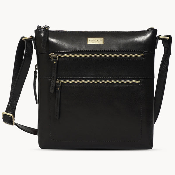 'CORI' Black Polished VT Real Leather Crossbody Bag