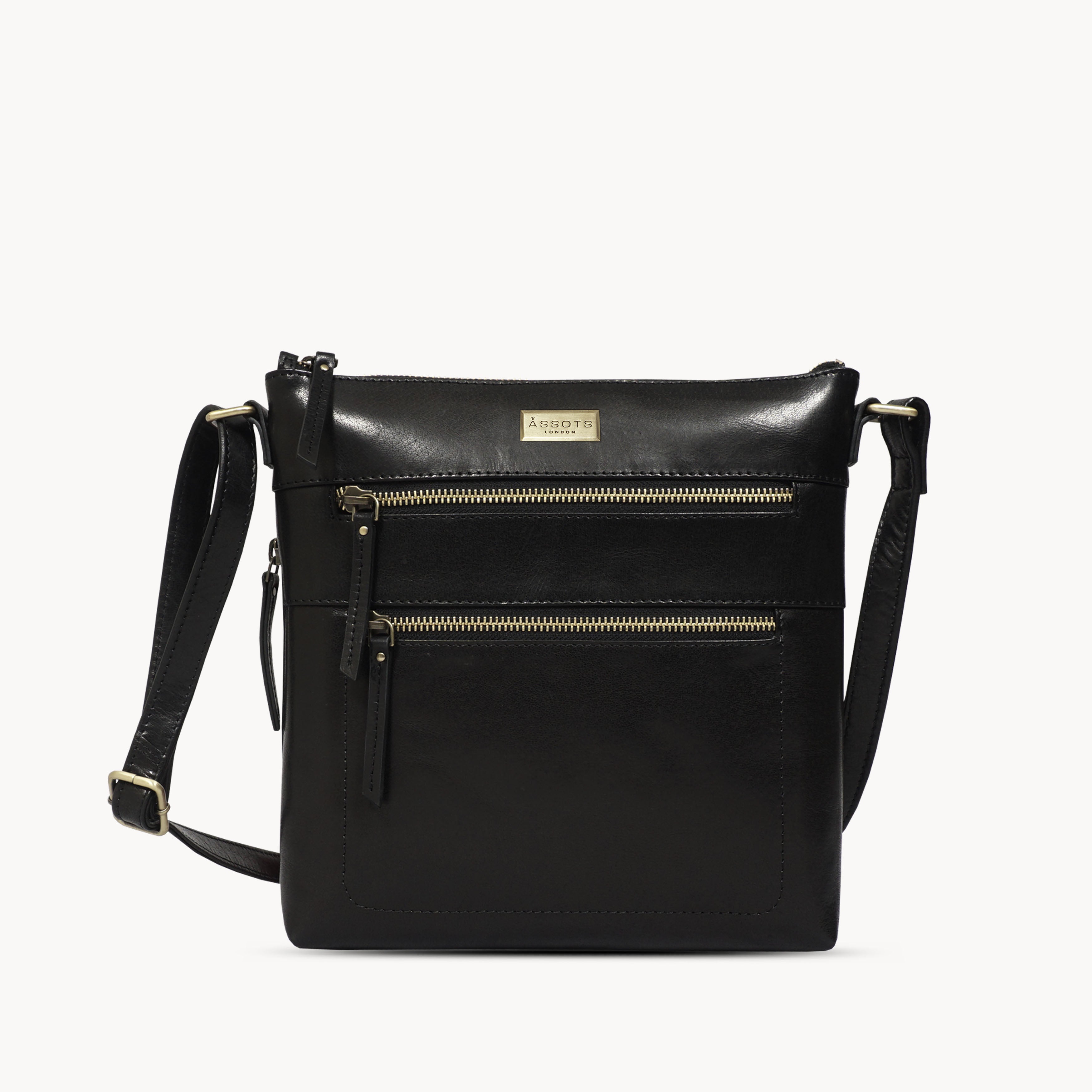 'CORI' Black Polished VT Real Leather Crossbody Bag