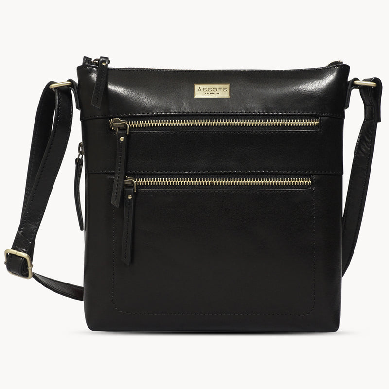 'CORI' Black Polished VT Real Leather Crossbody Bag