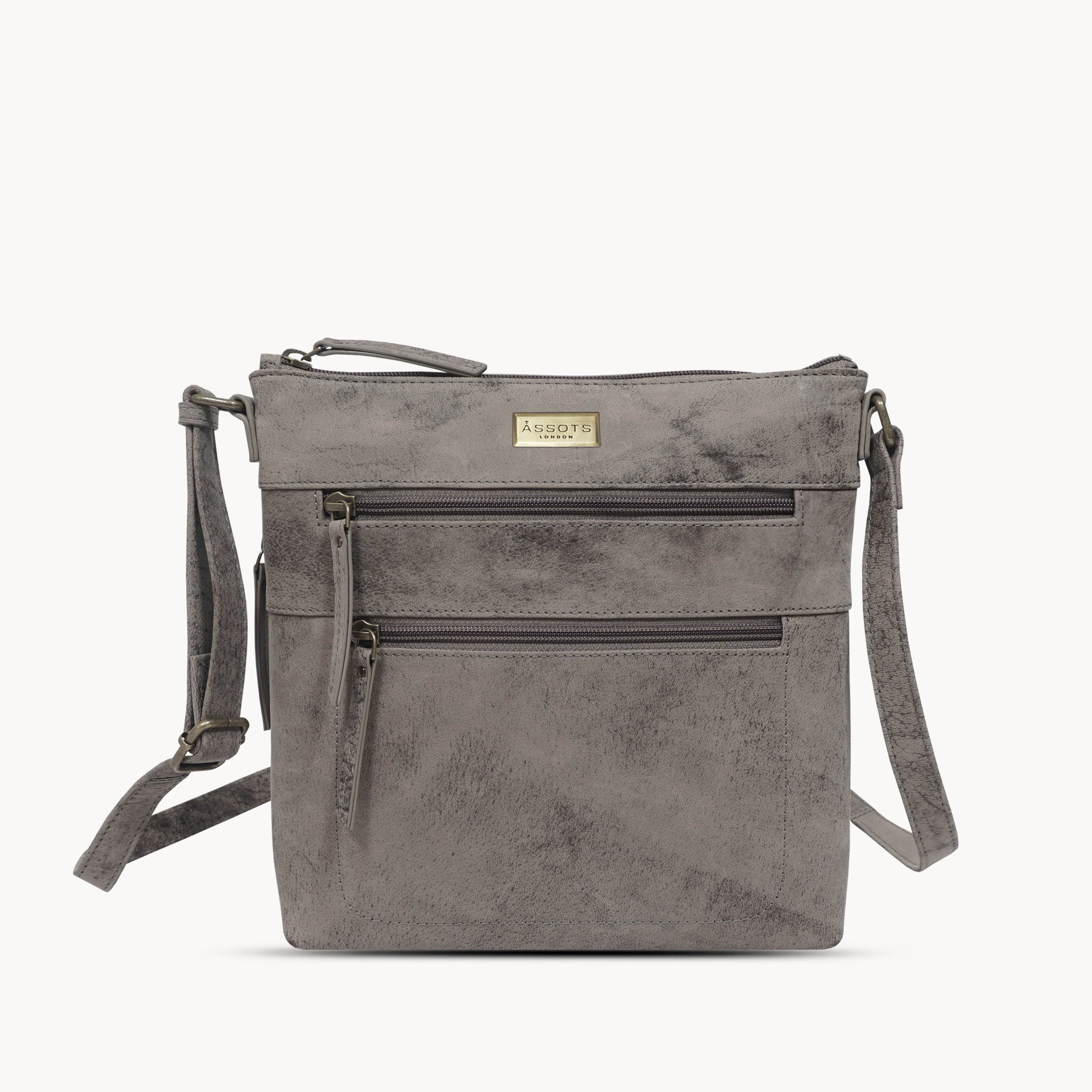 'CORI' Distressed Grey Real Leather Crossbody Bag