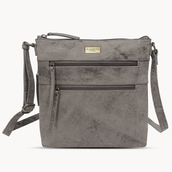 'CORI' Distressed Grey Real Leather Crossbody Bag