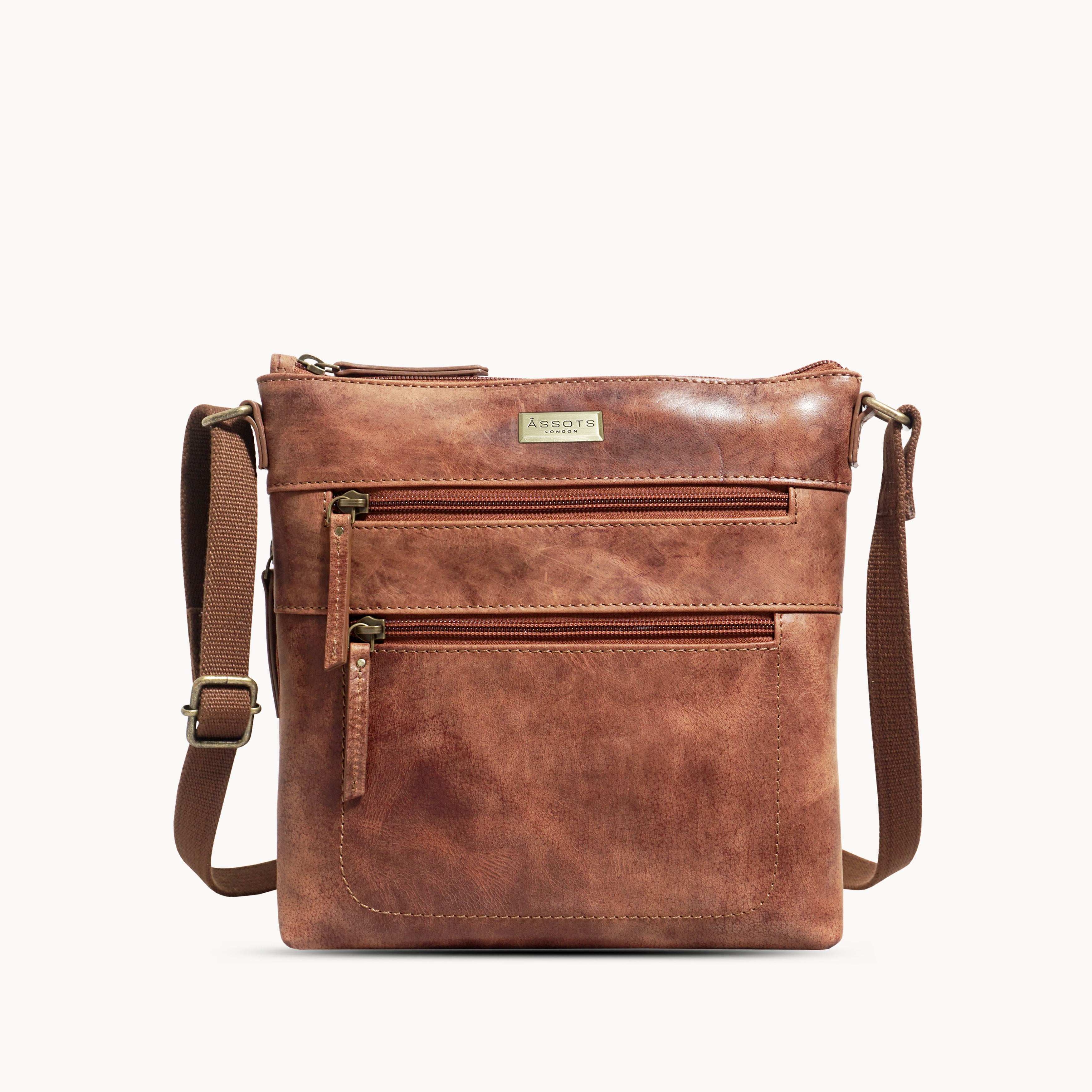'CORI' Distressed Tan Real Leather Crossbody Bag