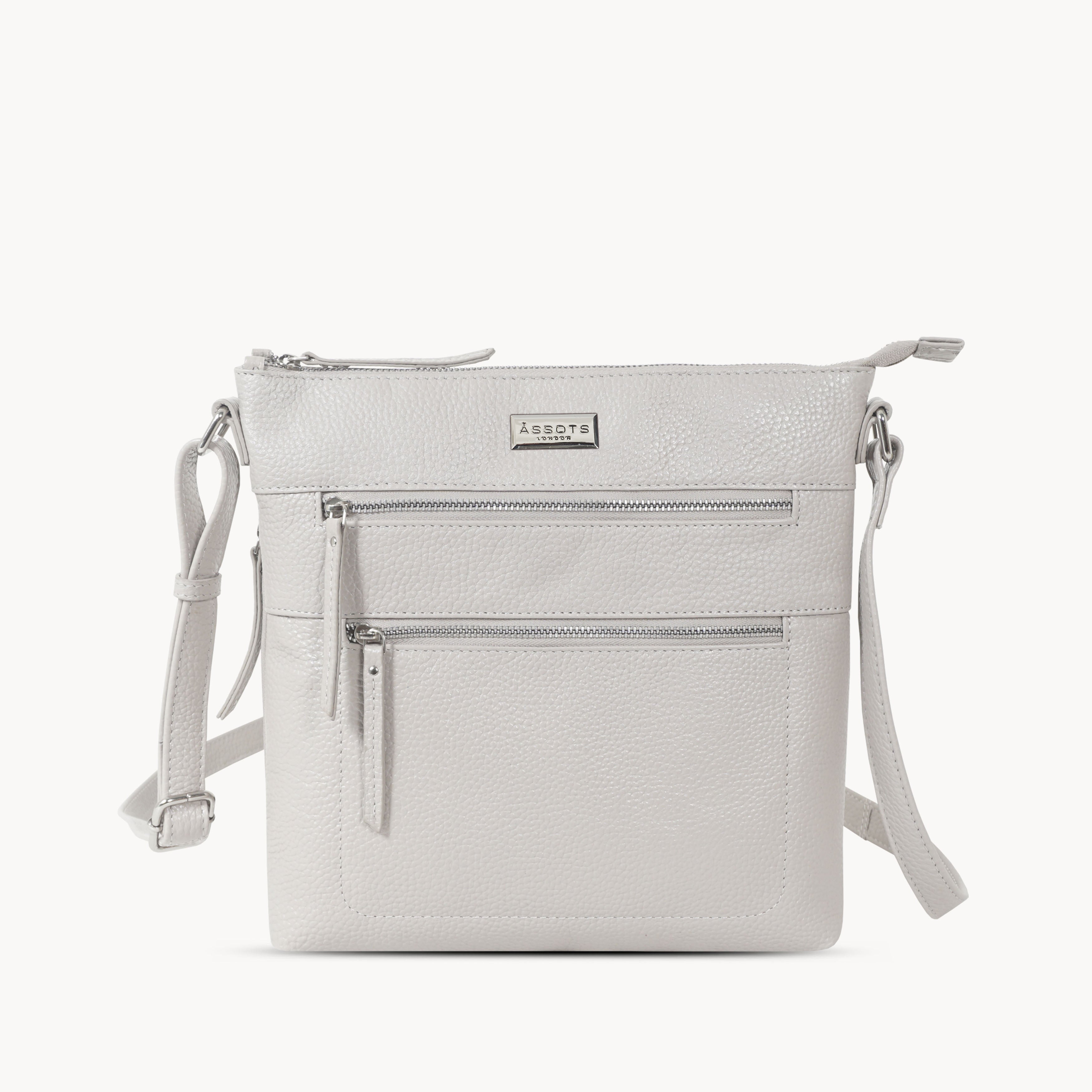 'CORI' Ice Grey Pebble Grain Real Leather Crossbody Bag