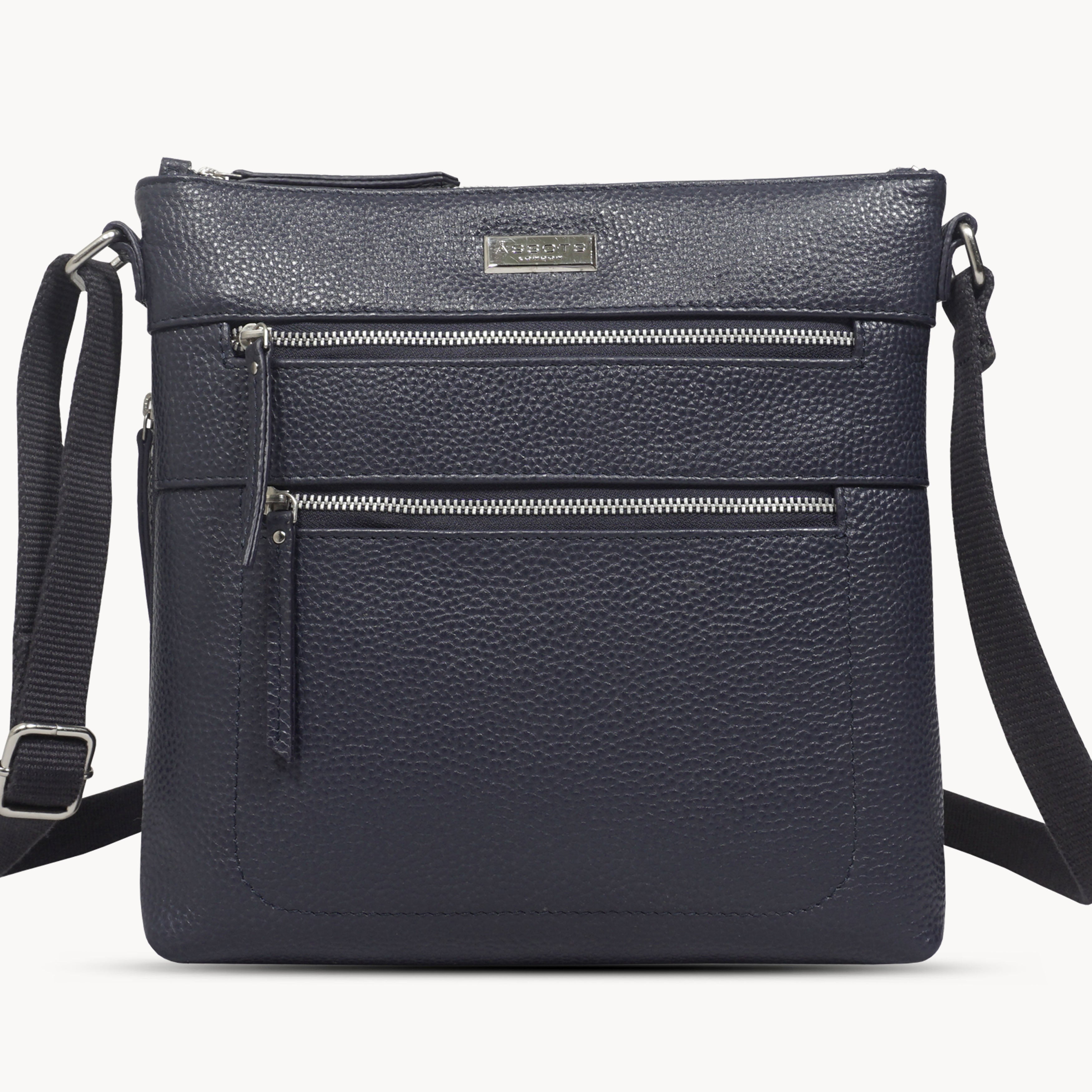 'CORI' Navy Pebble Grain Real Leather Crossbody Bag