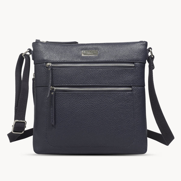 'CORI' Navy Pebble Grain Real Leather Crossbody Bag