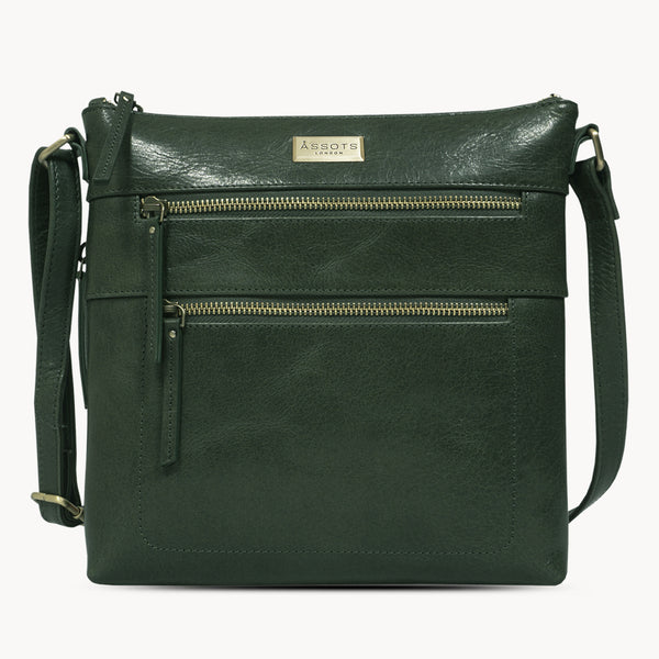 'CORI' Forest Green Waxy VT Real Leather Crossbody Bag