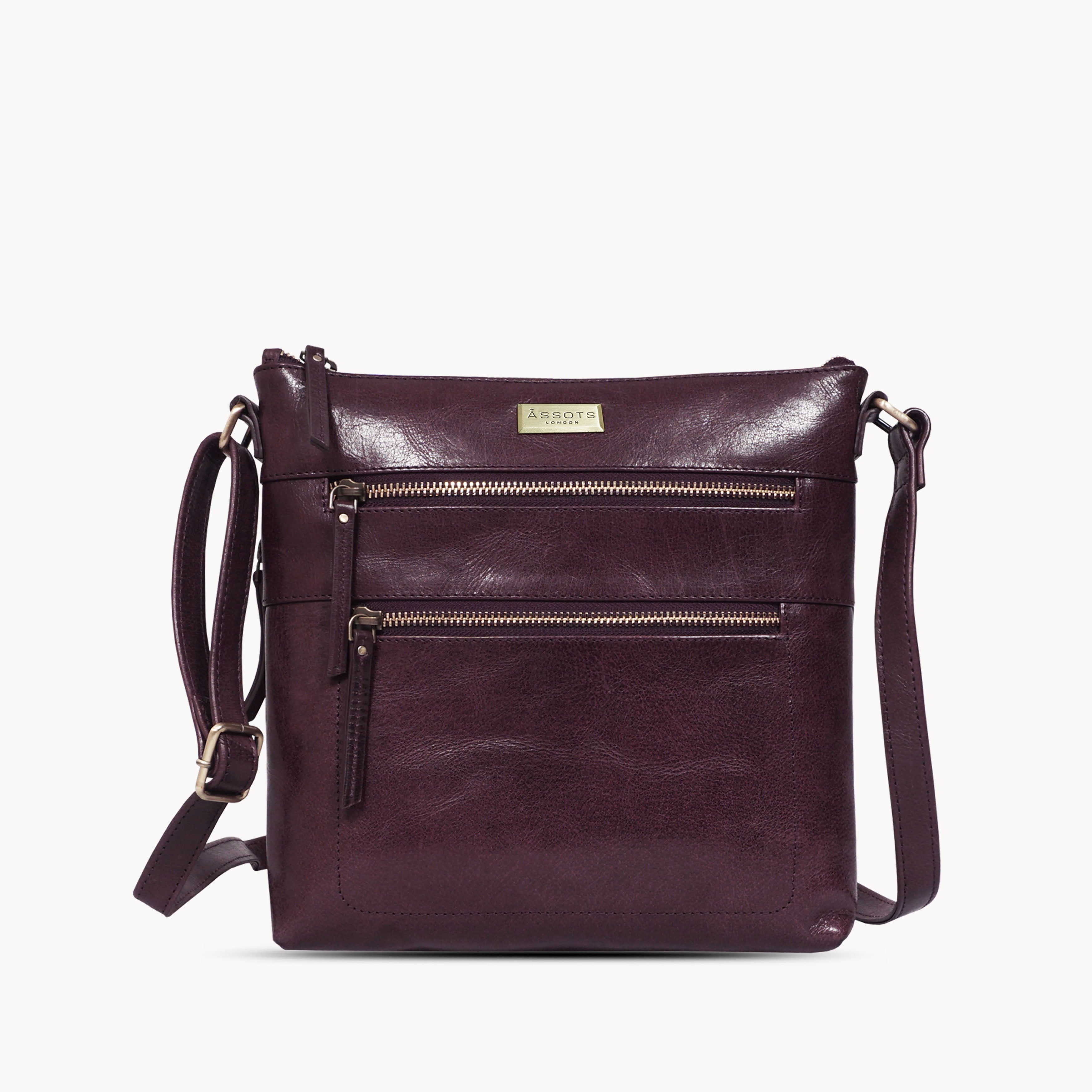 'CORI' Plum Waxy VT Vintage Real Leather Crossbody Bag