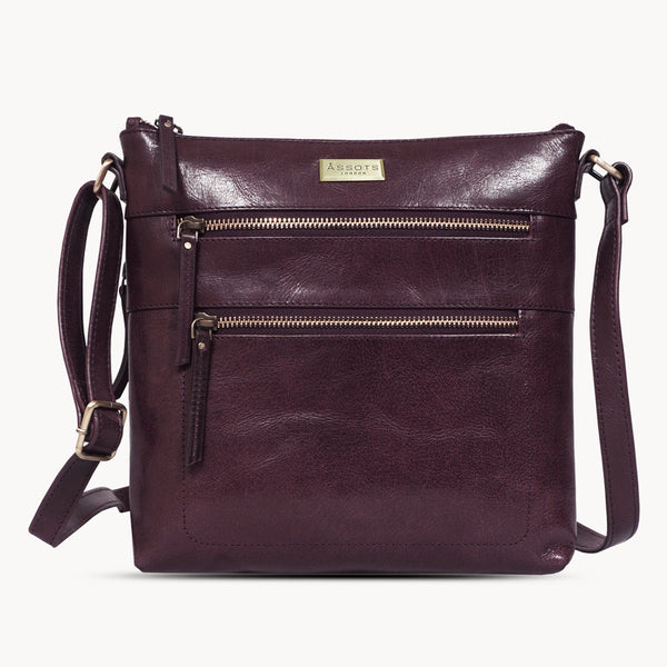 'CORI' Plum Waxy VT Vintage Real Leather Crossbody Bag