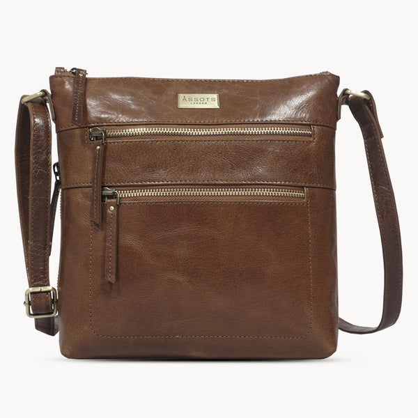 'CORI' Tan Waxy VT Real Leather Crossbody Bag