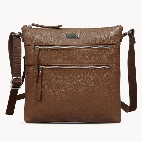 'CORI' Tan Pebble Grain Real Leather Crossbody Bag