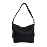 'COURTNEY' Black Pebble Grain Leather Slouchy Hobo Bag