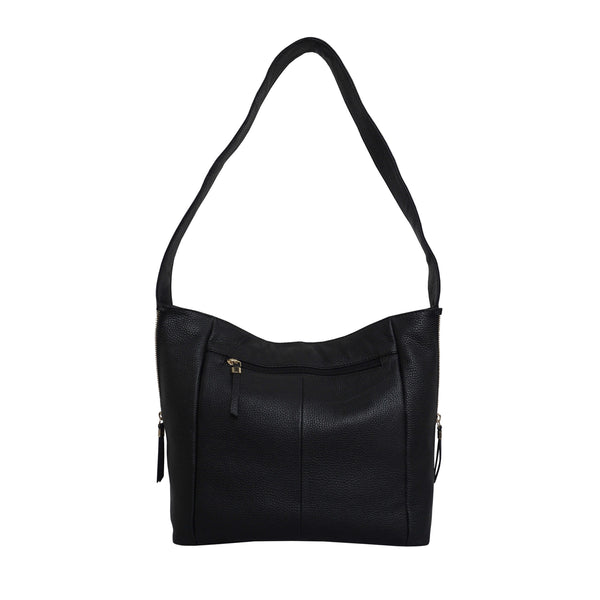 'COURTNEY' Black Pebble Grain Leather Slouchy Hobo Bag