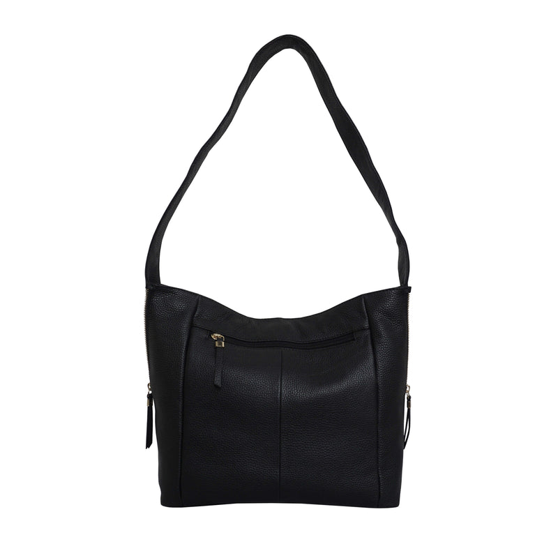 'COURTNEY' Black Pebble Grain Leather Slouchy Hobo Bag