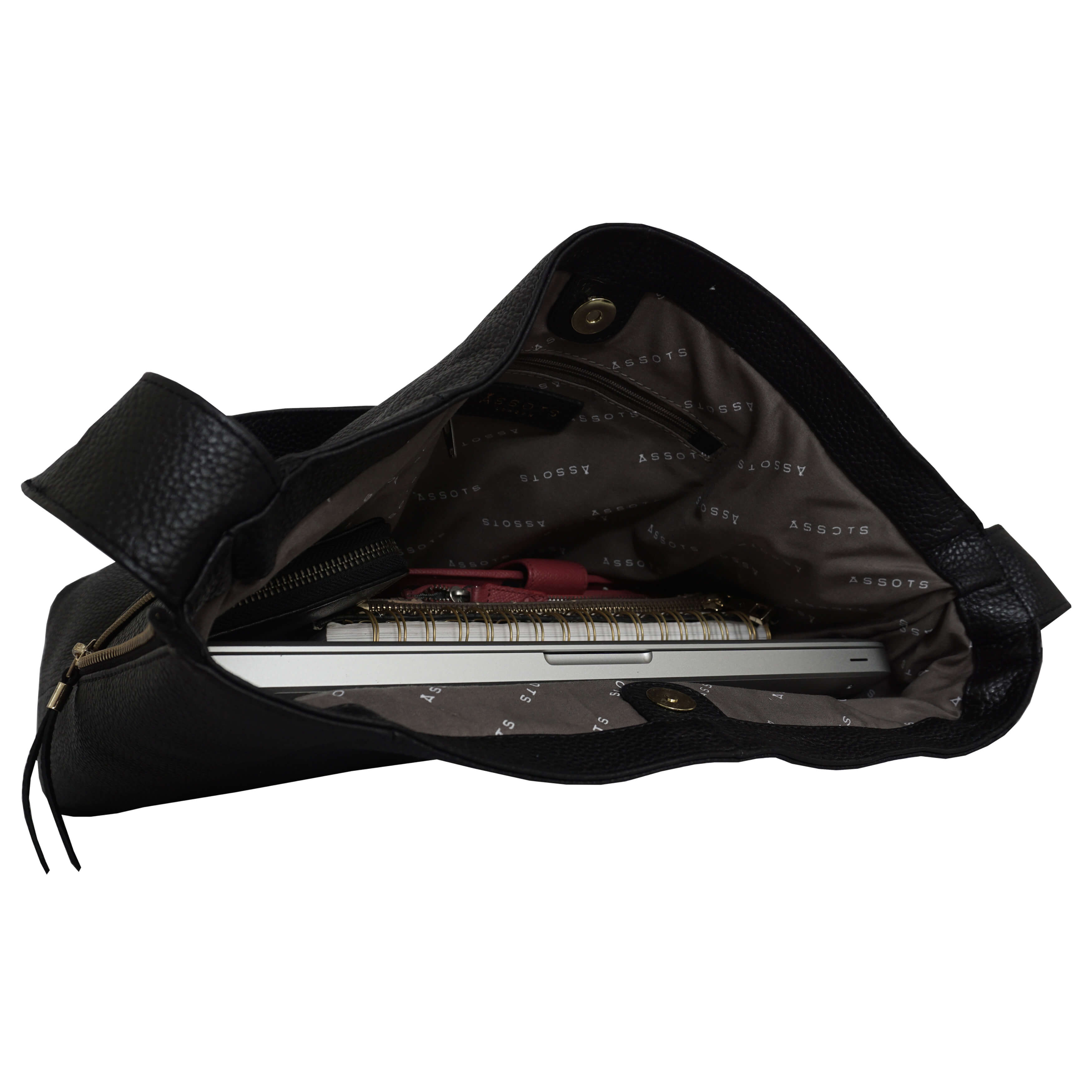 'COURTNEY' Black Pebble Grain Leather Slouchy Hobo Bag